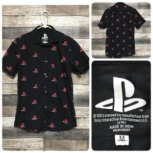 Sony PlayStation Button Up Shirt Men’s M Black Short Sleeve Casual